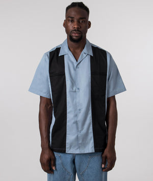 Relaxed Fit Short Sleeve Durango Shirt in Frosted Blue by Carhartt WIP. EQVVS Front Angle Shot.