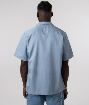 Relaxed Fit Short Sleeve Durango Shirt in Frosted Blue by Carhartt WIP. EQVVS Back Angle Shot.