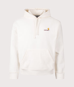 Carhartt WIP Relaxed Fit American Script Hoodie in Wax white. EQVVS Front Shot.