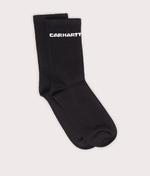 Carhartt WIP Link Socks in Black with White Branding layed Shot at EQVVS