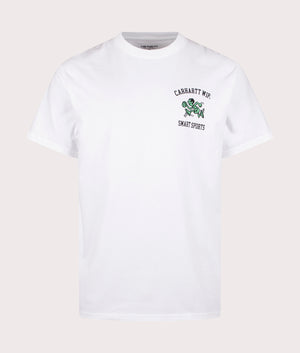 Carhartt WIP Relaxed Fit Smart Sports T-Shirt in White. Front angle shot at EQVVS.