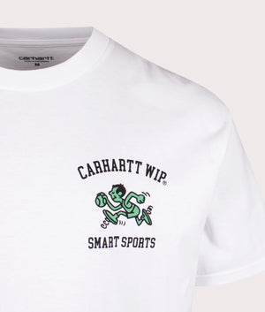 Carhartt WIP Relaxed Fit Smart Sports T-Shirt in White. Detail angle shot at EQVVS.