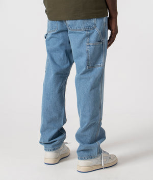 Relaxed Fit Double Knee Pants in Blue Stone by Carhartt WIP. EQVVS Back Angle Shot.