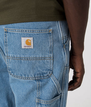 Relaxed Fit Double Knee Pants in Blue Stone by Carhartt WIP. EQVVS Detail Shot.