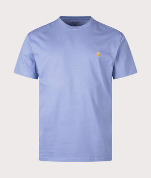 Relaxed Fit Chase T-Shirt in Charm Blue by Carhartt WIP. EQVVS Front Angle Shot.