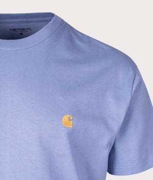 Relaxed Fit Chase T-Shirt in Charm Blue by Carhartt WIP. EQVVS Detail Shot.