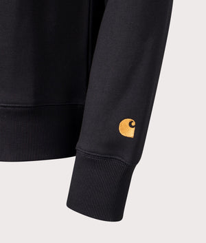 Carhartt WIP Chase Sweatshirt in Black/Gold. Detail angle shot at EQVVS.