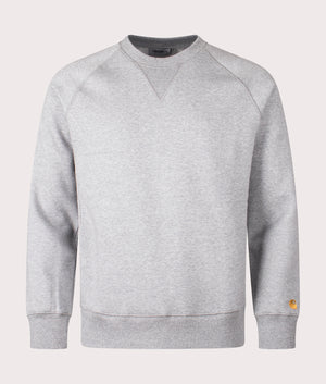 Carhartt WIP Chase Sweatshirt in Grey Heather/Gold. Front angle shot at EQVVS.