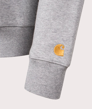 Carhartt WIP Chase Sweatshirt in Grey Heather/Gold. Detail angle shot at EQVVS.