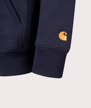 Carhartt WIP Chase Hoodie in Dark Navy/Gold. Shot at EQVVS.  Detail shot. 