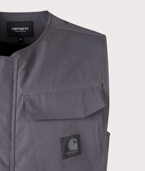 Carhartt WIP Balto Vest in Graphite. Detail angle shot at EQVVS.