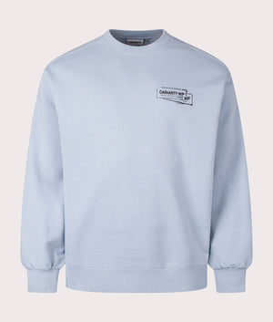 Oversized Stamp Sweatshirt in Misty Sky by Carhartt WIP. EQVVS Front Angle Shot.
