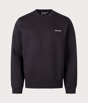 Carhartt WIP Script Embroidery Sweatshirt in Black/White. Front angle shot at EQVVS.