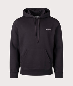 Carhartt WIP Script Embroidery Hoodie in Black/White. Front angle shot at EQVVS.