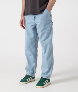 Carhartt WIP Single Knee Pants in Blue. Shot at EQVVS. Side shot.