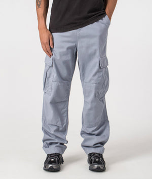 Dove Grey Carhartt WIP Cargo Pants, shot at EQVVS. Front shot. 