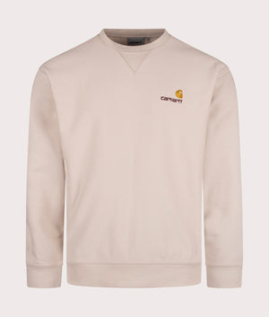 Carhartt WIP Relaxed Fit American Script Sweatshirt in Moonbeam at EQVVS Menswear Front Shot