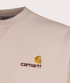 Carhartt WIP Relaxed Fit American Script Sweatshirt in Moonbeam at EQVVS Menswear Detail Shot