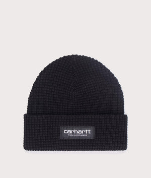 Carhartt WIP Marlon Beanie in Black. Shot at EQVVS.  Front logo shot 