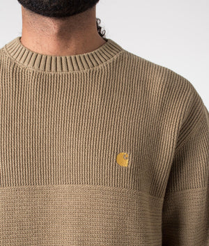 Chane Jumper Carhartt WIP in Leather/Gold, shot at EQVVS. Detail shot. 