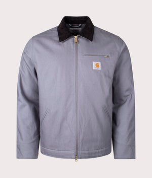 Carhartt WIP Detroit Jacket Hamilton in Dove Grey with Black Corduroy Collar. Front Shot EQVVS. 