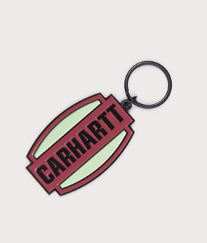 Carhartt Press Script Keychain in Tuscany Red and Green.EQVVS Front Shot.