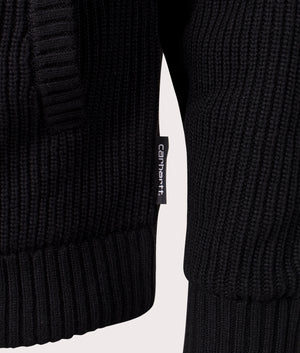 Carhartt WIP Banley Sweater Jacket in Black at EQVVS. Detail Shot.