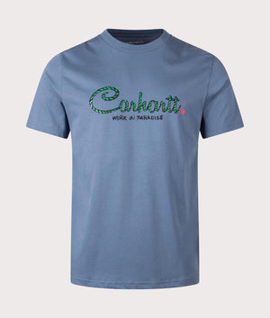 Carhartt WIp Paradise Script T-Shirt in Positano. Front angle shot at EQVVS.