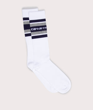 Carhartt WIP Connors Socks in White, Aura Blue and Heather Grey at EQVVS Front Shot