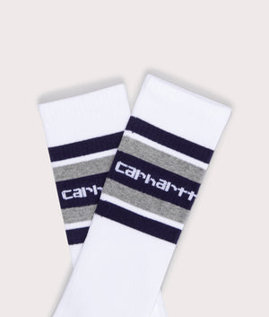 Carhartt WIP Connors Socks in White, Aura Blue and Heather Grey at EQVVS Detail Shot