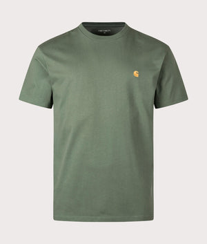 Relaxed Fit Chase T-Shirt in Duck Green by Carhartt WIP. EQVVS Front Angle Shot.