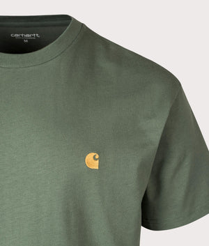 Relaxed Fit Chase T-Shirt in Duck Green by Carhartt WIP. EQVVS Detail Shot.