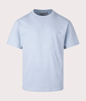 Relaxed Fit Duster Script T-Shirt in Misty Sky by Carhartt WIP. EQVVS Front Angle Shot.