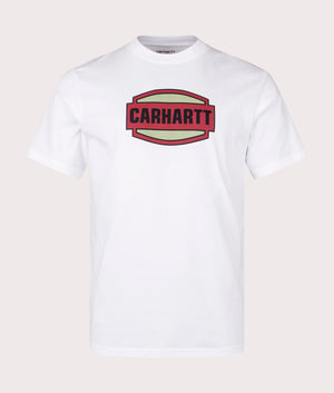 Press Script T-Shirt in White by Carhartt WIP. EQVVS Front Angle Shot.