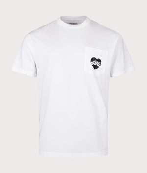 Relaxed Fit Amour Pocket T-Shirt in White by Carhartt WIP. EQVVS Front Angle Shot.