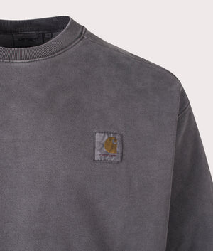 Carhartt WIP Oversized Sweatshirt, 100% Cotton at EQVVS. Detailed logo shot. 