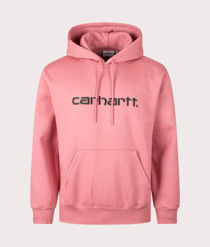 Carhartt WIP Relaxed Fit Carhartt Hoodie in Dusty Rose/Sycamore Tree. Front angle shot at EQVVS.