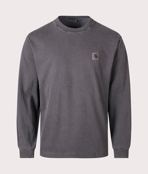 Carhartt WIP Relaxed Fit Long Sleeved Vista T-Shirt in Graphite Grey, 100% Jersey Cotton. Front Shot at EQVVS.