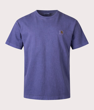 Carhartt WIP Relaxed Fit Vista T-Shirt in Aura Blue, 100% Cotton. Front Shot at EQVVS.