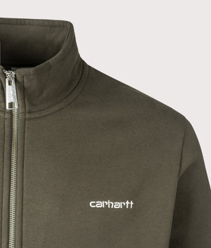 Carhartt WIP Script Embroidery Jacket in Cypress/White. EQVVS Detail Shot.