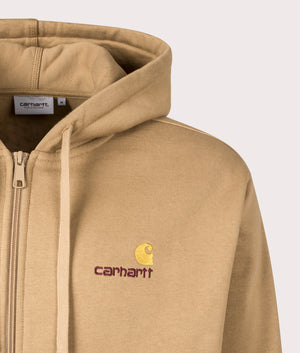 Carhartt Relaxed Fit American Script Jacket in Peanut at EQVVS. Detail Shot. 