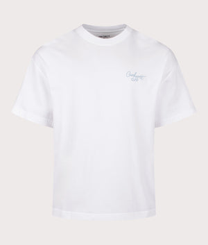 Carhartt WIP Signature Script T-Shirt in white. Shot at EQVVS. front shot. 
