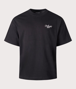 Black Signature Script T-Shirt by Carhartt WIP. Shot at EQVVS. Front shot. 