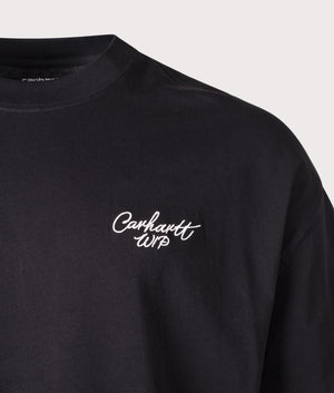 Black Signature Script T-Shirt by Carhartt WIP. Shot at EQVVS. Detail shot. 