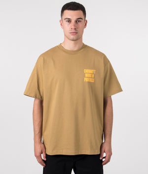 Carhartt WIP Relaxed Fit Archivo T-Shirt in Peanut. Front angle model shot at EQVVS.