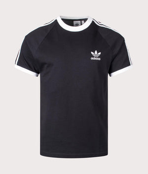 Adidas Originals Slim Fit Adicolor Classics 3-Stripes T-Shirt in Black. Shot at EQVVS. Front detail shot