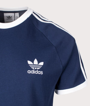 Adidas Originals Slim Fit Adicolor Classics 3-Stripes T-Shirt in Night Indigo. Shot at EQVVS. Front logo shot