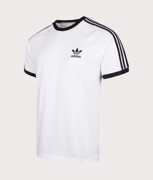 adidas Originals Slim Fit Adicolor Classics 3-Stripes T-Shirt in White, 100% Cotton at EQVVS. Side shot. 