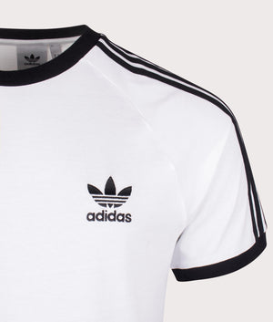 adidas Originals Slim Fit Adicolor Classics 3-Stripes T-Shirt in White, 100% Cotton at EQVVS. Detailed logo shot. 