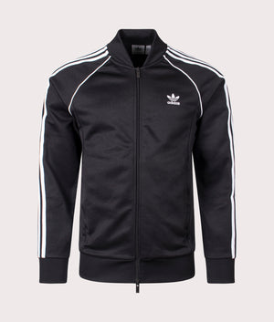 Adidas Originals Slim Fit Adicolor Classics SST Track Top in Black/White. Shot at EQVVS.  Front detail shot